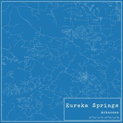 Blueprint US city map of Eureka Springs, Arkansas.