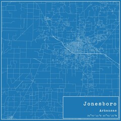 Fototapeta premium Blueprint US city map of Jonesboro, Arkansas.