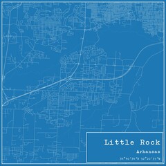 Blueprint US city map of Little Rock, Arkansas.