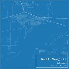 Blueprint US city map of West Memphis, Arkansas.