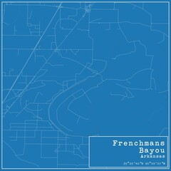 Blueprint US city map of Frenchmans Bayou, Arkansas.