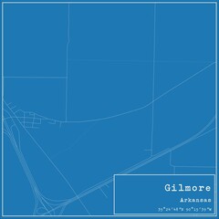 Blueprint US city map of Gilmore, Arkansas.