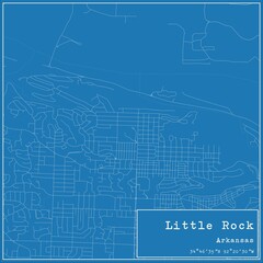 Blueprint US city map of Little Rock, Arkansas.