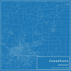 Blueprint US city map of Jonesboro, Arkansas.