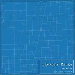 Blueprint US city map of Hickory Ridge, Arkansas.