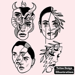 face of the person, illustration design tattoos