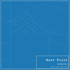 Blueprint US city map of West Point, Arkansas.