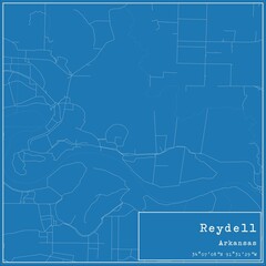 Fototapeta premium Blueprint US city map of Reydell, Arkansas.