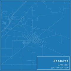 Blueprint US city map of Kensett, Arkansas.