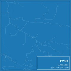 Blueprint US city map of Prim, Arkansas.