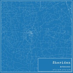 Blueprint US city map of Sheridan, Arkansas.