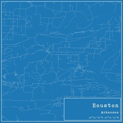 Blueprint US city map of Houston, Arkansas.