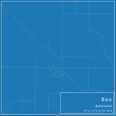 Blueprint US city map of Keo, Arkansas.