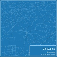 Blueprint US city map of Okolona, Arkansas.