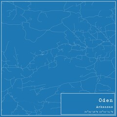 Blueprint US city map of Oden, Arkansas.