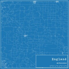 Blueprint US city map of England, Arkansas.
