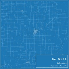 Blueprint US city map of De Witt, Arkansas.