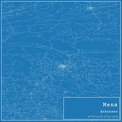 Blueprint US city map of Mena, Arkansas.