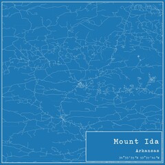 Blueprint US city map of Mount Ida, Arkansas.