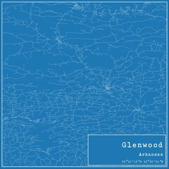 Blueprint US city map of Glenwood, Arkansas.