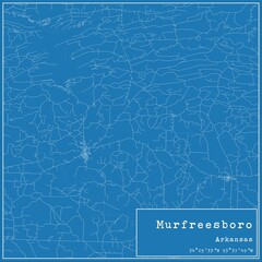 Blueprint US city map of Murfreesboro, Arkansas.