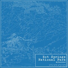 Blueprint US city map of Hot Springs National Park, Arkansas.