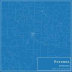 Blueprint US city map of Foreman, Arkansas.