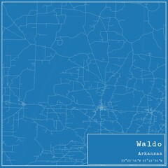 Blueprint US city map of Waldo, Arkansas.