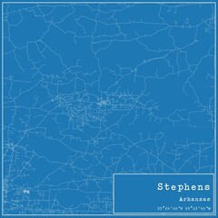 Fototapeta premium Blueprint US city map of Stephens, Arkansas.