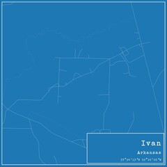 Blueprint US city map of Ivan, Arkansas.
