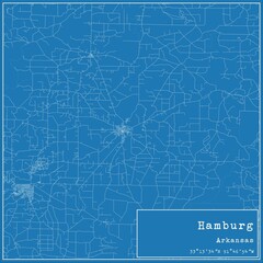 Blueprint US city map of Hamburg, Arkansas.