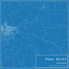 Blueprint US city map of Pine Bluff, Arkansas.