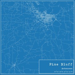 Blueprint US city map of Pine Bluff, Arkansas.