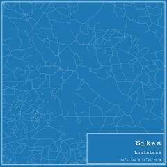 Blueprint US city map of Sikes, Louisiana.