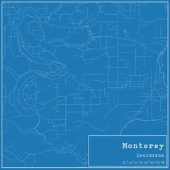 Fototapeta premium Blueprint US city map of Monterey, Louisiana.