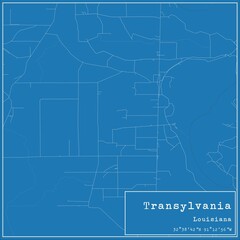 Blueprint US city map of Transylvania, Louisiana.