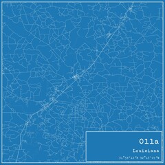 Blueprint US city map of Olla, Louisiana.