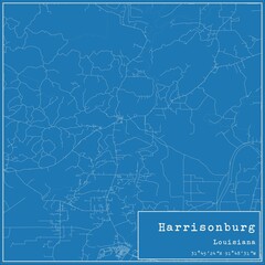 Blueprint US city map of Harrisonburg, Louisiana.