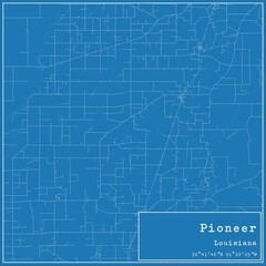 Blueprint US city map of Pioneer, Louisiana.
