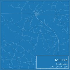 Blueprint US city map of Lillie, Louisiana.