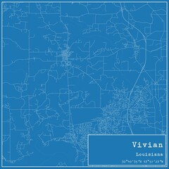 Blueprint US city map of Vivian, Louisiana.