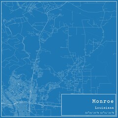 Blueprint US city map of Monroe, Louisiana.