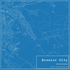 Blueprint US city map of Bossier City, Louisiana.