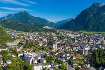 City of Bludenz in the Walgau Valley in the State of Vorarlberg, Austria. Drone Picture