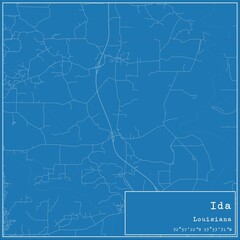 Blueprint US city map of Ida, Louisiana.