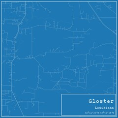 Blueprint US city map of Gloster, Louisiana.