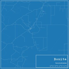 Blueprint US city map of Bonita, Louisiana.