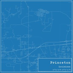 Blueprint US city map of Princeton, Louisiana.