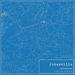 Blueprint US city map of Jonesville, Louisiana.