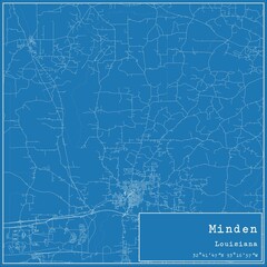 Fototapeta premium Blueprint US city map of Minden, Louisiana.